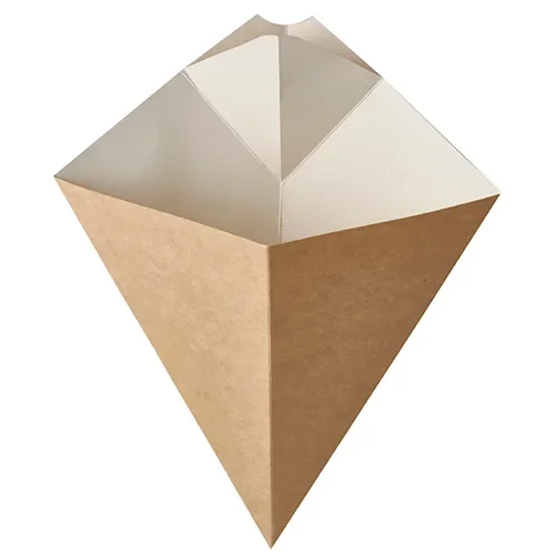 Puntzakken voor friet met sausvak, karton “pure” 27 cm x 21,5 cm bruin/wit inhoud 300 g