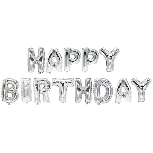 Folieballonnen set zilver “Happy Birthday”