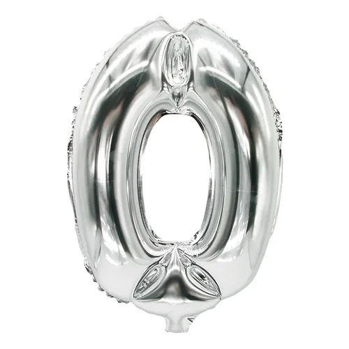 Folieballon 35 cm x 20 cm zilver “0”
