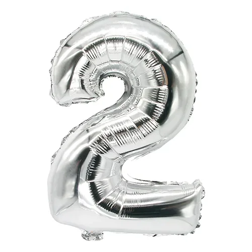 Folieballon 35 cm x 20 cm zilver “2”