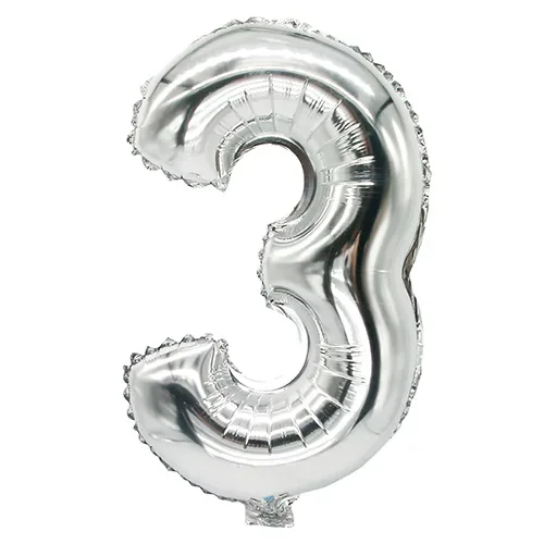 Folieballon 35 cm x 20 cm zilver “3”