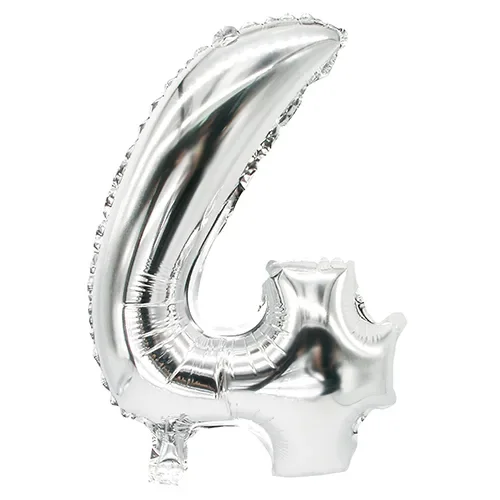 Folieballon 35 cm x 20 cm zilver “4”