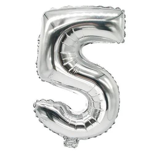 Folieballon 35 cm x 20 cm zilver “5”
