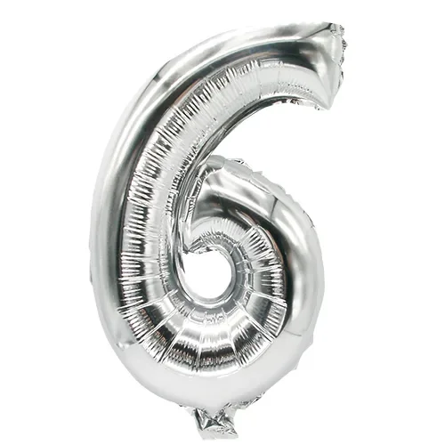 Folieballon 35 cm x 20 cm zilver “6”