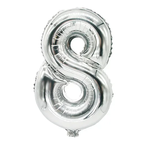 Folieballon 35 cm x 20 cm zilver “8”