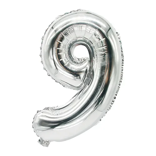 Folieballon 35 cm x 20 cm zilver “9”