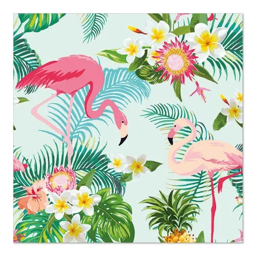 Servetten 3-laags 1/4 vouw 33 cm x 33 cm “Exotic Flamingos”