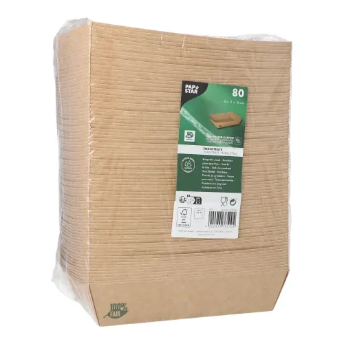 Snackbakje, karton “pure” 4 cm x 11 cm x 16 cm bruin “100% Fair” extra large