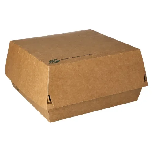 Hamburgerbox, karton van verse houtvezels 9 cm x 18,5 cm x 18,5 cm bruin “100% Fair” extra larg