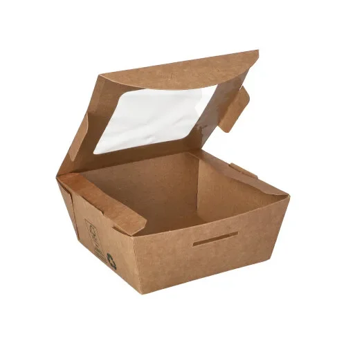 Verpakkingen voor delicatessen, carton met venster van PLA “pure” hoekig 350 ml 4,5 cm x 9 cm