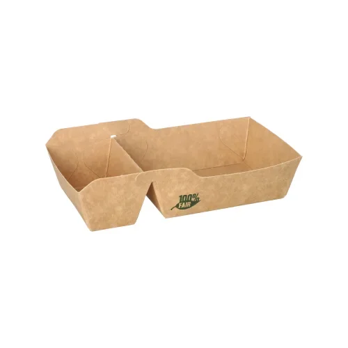 Patatbakje, karton “pure” 2-vaks 3,5 cm x 16,5 cm x 9 cm bruin “100% Fair” small