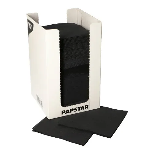 Servetten, 2-laags Punto 1/4 vouw 20 cm x 20 cm zwart micro reliëf, in buffetbox