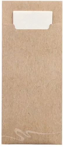 Bestekzakjes 20 cm x 8,5 cm natuur inclusief wit servet 33 x 33 cm 2-laags