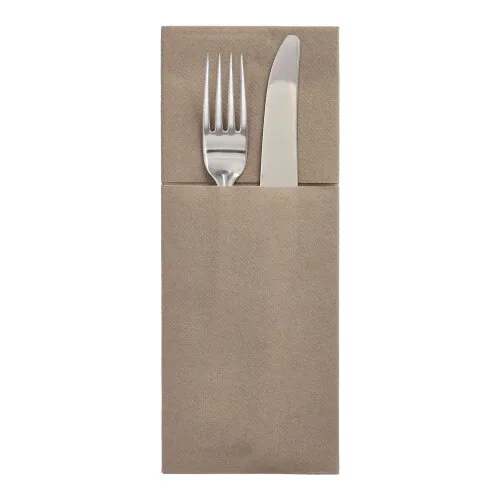 Servetten met bestekzakjes, airlaid 40 cm x 48 cm taupe Premium met bestekvouw