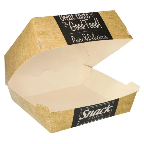 Hamburgerbox, karton van verse houtvezels “pure” 8,5 cm x 15,5 cm x 15,5 cm Good Food maat XXL