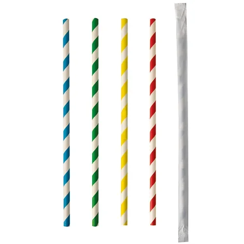 Drinkrietjes, papier Ø 6 mm x 20 cm assorti kleuren Stripes per stuk verpakt
