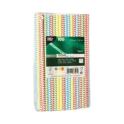 Drinkrietjes, papier Ø 6 mm x 20 cm assorti kleuren Zig-Zag
