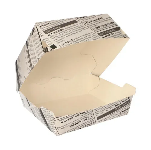 Hamburgerbox, karton van verse houtvezels 7 cm x 12,5 cm x 12,5 cm Newsprint groot