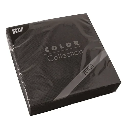 Servetten, 2-laags Punto 1/4 vouw 38 cm x 38 cm zwart micro reliëf