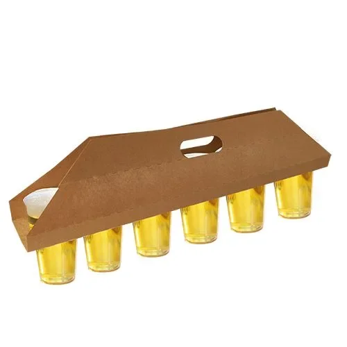 Draagtray, karton “pure” 12 cm x 9,5 cm x 62 cm bruin voor 6 bekers
