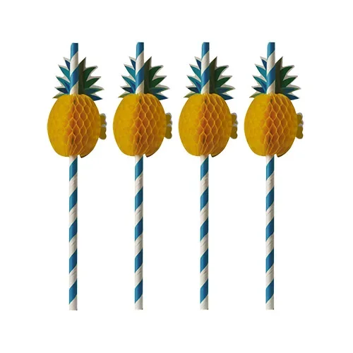 Drinkrietjes, papier Ø 6 mm x 20 cm blauw/wit Pineapple
