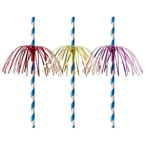 Drinkrietjes, papier Ø 6 mm x 20 cm blauw/wit Fireworks
