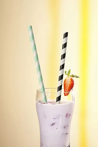 Drinkrietjes, papier Ø 6 mm x 24 cm zwart/wit Stripes