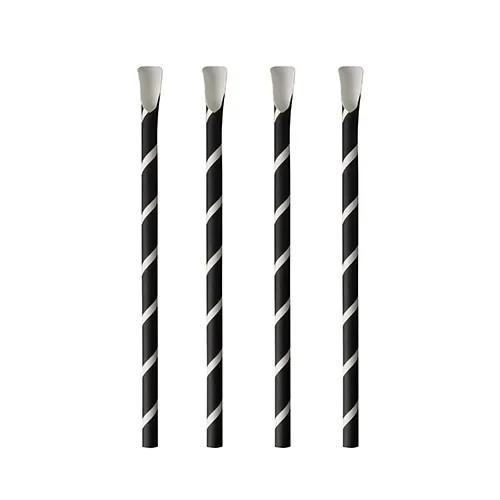 Drinkrietjes met lepel, papier Ø 8 mm x 20 cm zwart/wit Stripes