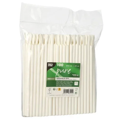 Drinkrietjes met lepel, papier “pure” Ø 8 mm x 20 cm wit