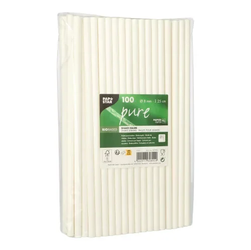 Shake rietjes, papier “pure” Ø 8 mm x 25 cm wit