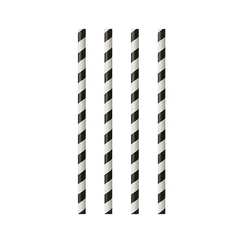 Drinkrietjes, papier Ø 6 mm x 20 cm zwart/wit Stripes