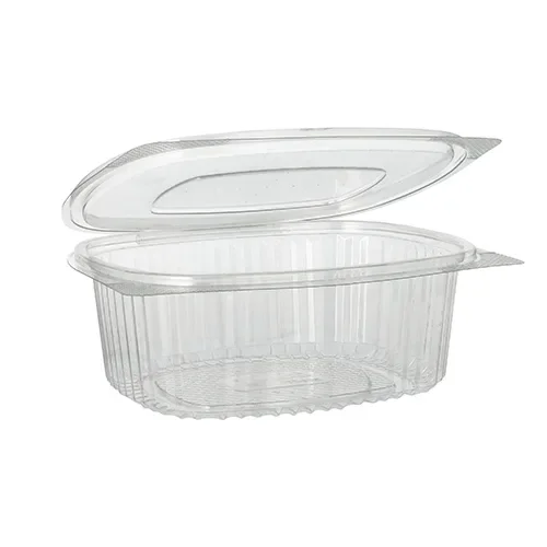 Saladeschalen met deksels, R-PET ovaal 750 ml 6,2 cm x 14,4 cm x 17,5 cm transparant