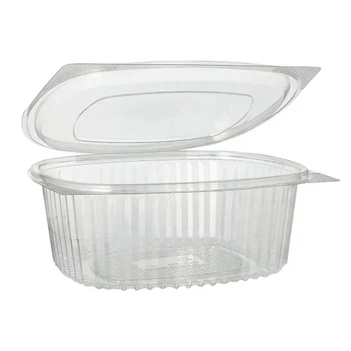 Saladeschalen met deksels, R-PET ovaal 1000 ml 6,6 cm x 15,8 cm x 18,4 cm transparant