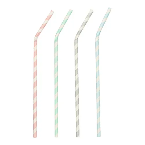 Drinkrietjes, papier Ø 6 mm x 22 cm assorti kleuren Stripes flexibel