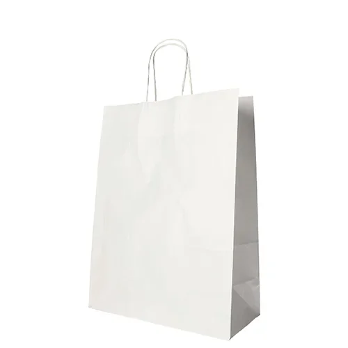 Draagtassen, papier 35 cm x 26 cm x 12 cm wit met gedraaid handvat