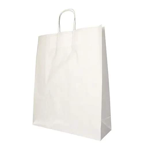 Draagtassen, papier 40 cm x 32 cm x 12 cm wit met gedraaid handvat