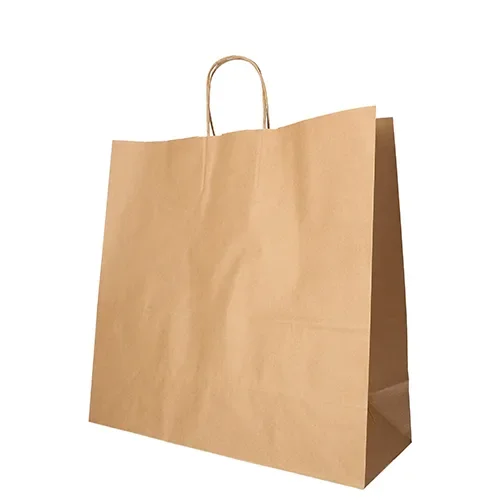 Draagtassen, papier 35 cm x 35 cm x 14 cm bruin met gedraaid handvat
