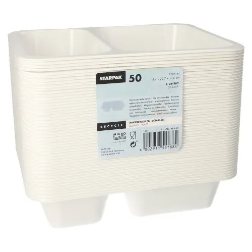Magnetronschalen, PP 2-vaks 1205 ml 4,9 cm x 22,7 cm x 17,8 cm wit