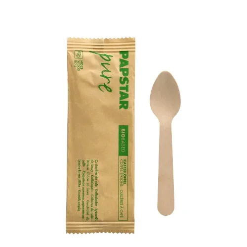 Koffielepels, hout “pure” 11 cm per stuk verpakt in papieren sleeve