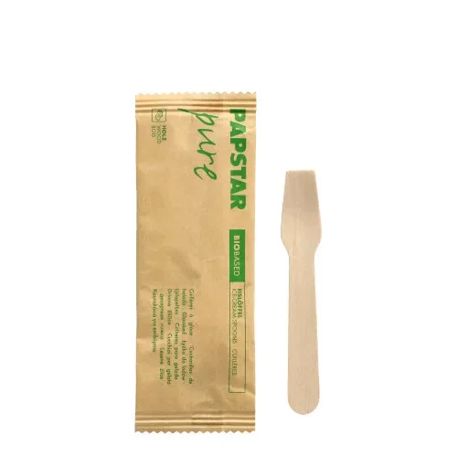 Ijslepels, hout “pure” 9,4 cm per stuk verpakt in papieren sleeve