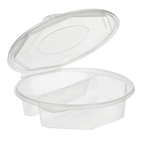 Menuboxen met deksel, PP 2-vaks 5,9 cm x 21,5 cm x 21,5 cm transparant 8-hoekig