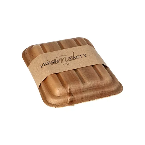 Dienbladen, palmblad “pure” hoekig 300 ml 5,5 cm x 13,5 cm x 17,5 cm met deksel en sleeve