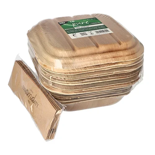 Dienbladen, palmblad “pure” hoekig 500 ml 6,5 cm x 20 cm x 20 cm met deksel en sleeve