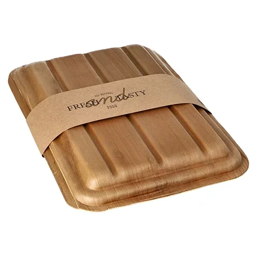 Dienbladen, palmblad “pure” hoekig 500 ml 6,5 cm x 17,5 cm x 25,5 cm met deksel en sleeve