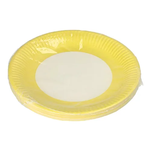 Borden, karton “Biobased Party” rond Ø 23 cm geel