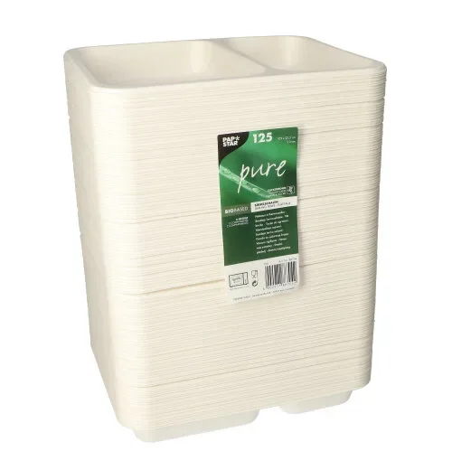 Menubakken topseal, suikerriet 2-vaks 850 ml 3 cm x 17,5 cm x 22,5 cm wit