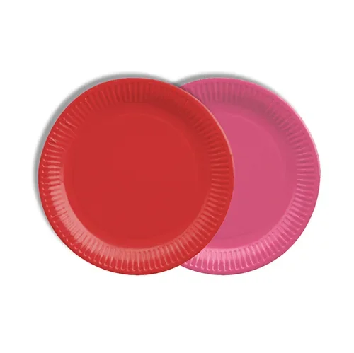 Borden, karton rond Ø 18 cm assorti kleuren - rood/fuchsia