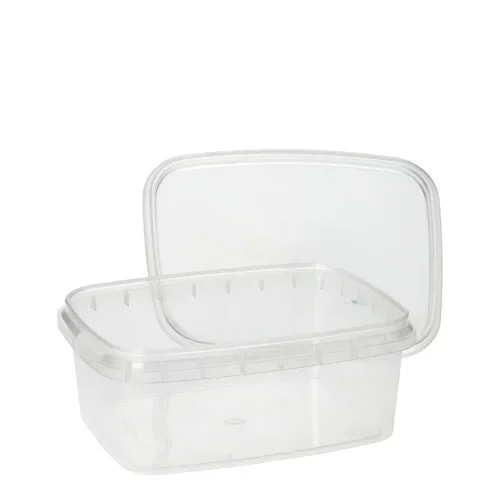 Delicatessen cup, PP hoekig 250 ml 4 cm x 8,6 cm x 10,9 cm transparant met tamper-proof sluiti