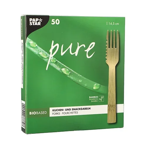 Taartvorkjes, bamboe “pure” 14,5 cm met snijrand
