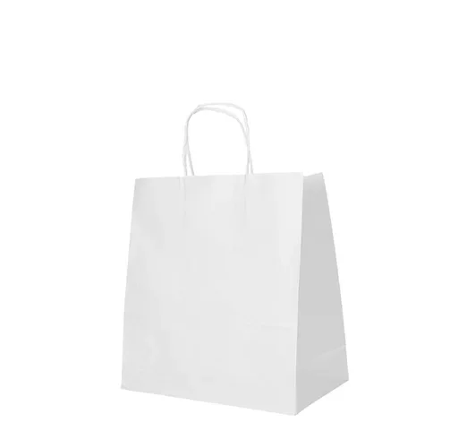 Draagtassen, papier 27 cm x 32 cm x 21,5 cm wit met gedraaid handvat